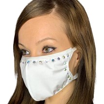 Rhinestone Studded Face Mask Stretch Comfort Elastic Straps Fashion Whit... - £17.80 GBP