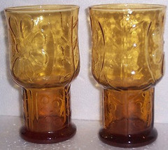 Set of (2) Large Libbey Retro Design Amber Color Collectible Tumblers Pressed Gl - £21.08 GBP