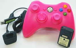 GENUINE Microsoft XBox 360 PINK Play &amp; Charge Kit &amp; Wireless Game Controller OEM - £37.55 GBP