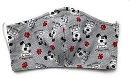 Fitted Gray Beagle Dog Canine Face Mask, Cute Red paw Print I Woof You, 3 ply 10 - £13.31 GBP