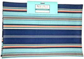 Waverly Blue Striped Fabric Placemats Set of 4 Indoor Outdoor Beach Summ... - £29.52 GBP