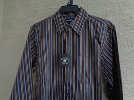 Beverly Hills Polo Club Large Cotton Blend  L/S Button Front Shirt  Brown Stripe - £8.69 GBP