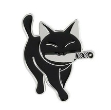 Black Cat Pin Badge Brooch Enamel Psycho Lapel Standing Knife Cat Cottage Core - £3.06 GBP