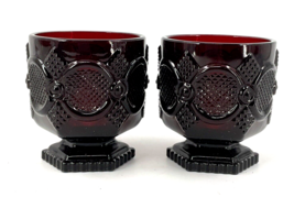 Box Of 2 RUBY RED AVON CAPE COD Footed Coffee Mugs Glass Pedestal 1876 Cups - $11.86