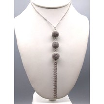 Vintage Chico&#39;s Silver Tassel Necklace with Granulated Triple Drop Pendant - £28.31 GBP