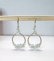 Dangle Hoop Earrings Gold-tone White Beaded 2&quot; Pierced Women&#39;s Fashion J... - £7.56 GBP