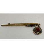 Vintage Signed Mis-Century Jeanne Articulated Bejeweled Stick Pin Gold-Tone - £37.22 GBP