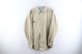 NOS Vintage 60s Mens Medium Long Sleeve Mechanic Button Work Shirt Tan Beige USA - £26.86 GBP