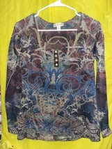 Women’s Live And Let Live Scoop Neck Long Sleeve Multi Color Shirt Size ... - $16.27