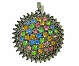 Vtg Signed Necklace Pendant Art Deco LN Little Nemo Colorful Pastel Fruit Salad  - £36.76 GBP