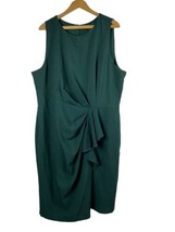 Lane Bryant 20 Dress Elegant Emerald Green Gathered Illusion Wrap Sheath 1X - £58.27 GBP