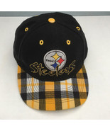 Vintage rare Steelers logo embroidered front black gold plaid bill snapb... - $861.05 MXN