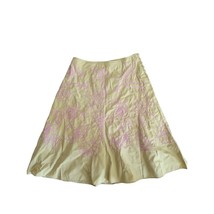 J.Jill Knee Length Skirt 12 Womens Light Green Purple Floral Embroidered - $20.58
