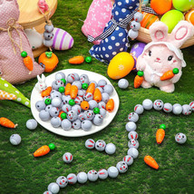 150 Pieces Easter Wood Beads Bunny Wooden Beads Easter Carrot Wood Beads Rustic - £11.01 GBP