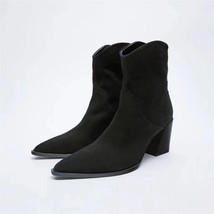 Women Boots High Heels Heeled Cowboy Ankle Boots TRAF Winter Fashion Pointed Toe - £58.37 GBP