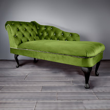 Regent Handmade Tufted Olive Green Velvet Chaise Longue Bedroom Accent C... - £255.19 GBP