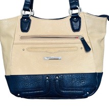 Stone Mountain Womens Shoulder Bag Beige Double Handle Leather 3 Compartments - £18.00 GBP