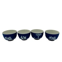 Wedgwood Jasperware Dipped Dark Blue 2” X 3.4” Footed Bowls 4 Pieces c.1930 Set - £183.17 GBP