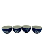 Wedgwood Jasperware Dipped Dark Blue 2” X 3.4” Footed Bowls 4 Pieces c.1... - £183.43 GBP