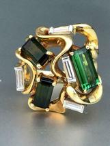 Vintage Estate Modernist 18k Yellow Gold Over Emerald &amp; Diamond Ring 3.85Ct - £97.45 GBP