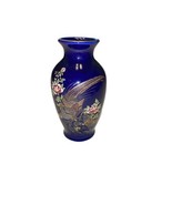 Vtg 6” Vase Cobalt Blue Floral Pheasant Peacock Japan Ceramic 24k Gold Trim - $27.99 CAD