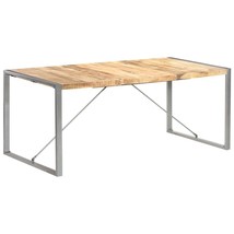  Dining Table Brown and Grey Solid Rough Mango Wood, Steel - $295.99