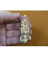 j-owl-84) white brown Horned Owl aceh bovine bone PENDANT carving Strigi... - £15.08 GBP