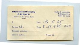 International Camping E N D A S Marina di Pisa Italy Receipt 1965 Campsi... - $17.82