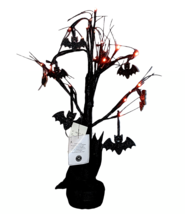 Martha Stewart Black Halloween Tree Orange LEDs 8 Glitter Bat Ornaments 22 inch - £27.02 GBP