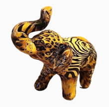 Patchwork Elephant Figurine Safari Animal Print Ceramic 5&quot; Tall - $19.62