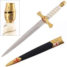 15.75" Golden Knight Helmet Stainless Steel Double-Edge Dagger with Scab... - $30.68