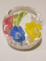 Joe Rice St. Clair Art Glass Multi-Color Trumpet Flower Bubble Paperweight - £27.45 GBP