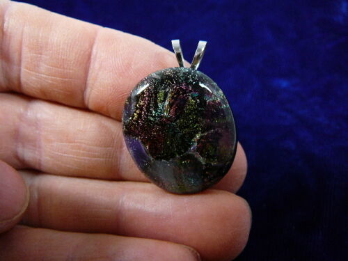 Primary image for (#DL-823) DICHROIC Fused GLASS Pendant JEWELRY PURPLE GREEN RED