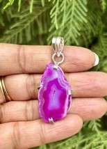 925 Sterling Silver Plated, PINK Druzy Geode Agate Stone Pendant, Healin... - £9.95 GBP