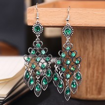 Vintage Colorful Rhinestone Earrings 2022 Trendy Antique Silver Color Hollow Ele - £8.48 GBP