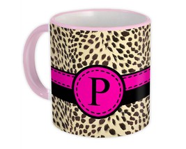 Monogram Letter P : Gift Mug Cheetah Letter Initial ABC Animal Pink - £12.49 GBP