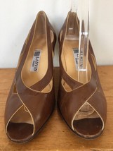 Vintage Lanvin Paris Peep Toe Brown Italian Soft Leather High Heel Pumps 8.5 39 - £48.24 GBP