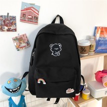 Black Nylon Backpacks for School Teenagers Girls Cute Cartoon High SchoolBag Wom - £36.09 GBP