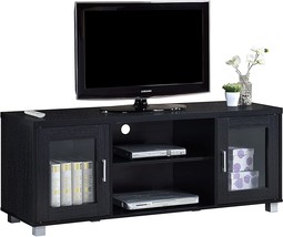 Black Tv Stand From Hodedah Import With Two Transparent Doors For Cabinet - £108.07 GBP