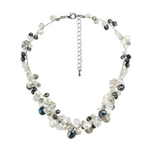 Sophisticated Elegance Black and White Pearl with Mix Stones Cluster Necklace - £28.47 GBP