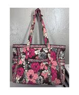 Vera Bradley Quilted Floral Tote Bag Pink Brown White Shoulder Bag Large - $34.96 CAD