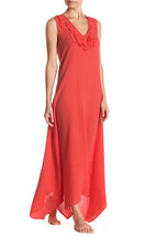 New Natori Sleeveless Maxi Night Gown Dress Embroidered Womens XS Red Orange  - £236.61 GBP