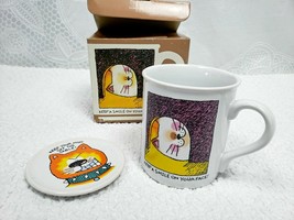 Hallmark Mug Mates Vintage 1985 Coffee Mug Coaster Cat Kitty Set Original Box - $22.48