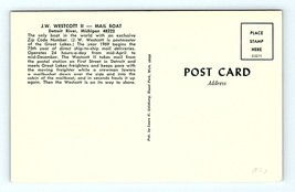 Postcard J. W. Westcott II Mail Boat Ship Detroit River, MI Floating Zip Code - £11.67 GBP