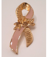 Avon Breast Cancer Awareness Ribbon w/Rose Lapel Pin Brooch Signed Vintage - £5.80 GBP