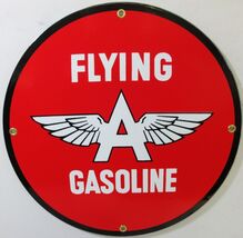 Flying "A" Gasoline New 12" Round Porcelain Metal Sign - $59.95
