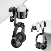 Kdd Rotatable Headphone Hanger - 3 In 1 Under Desk Clamp Controller Stand, Black - £35.88 GBP