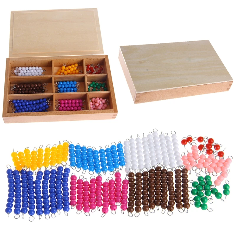 Montessori Mathematics Material 1-9 Beads Bar in Wooden Box Early Preschool Toy - £22.26 GBP