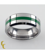 Uomo Carburo di Tungsteno Fascia Anello W/ Verde Righe Misura 8 - $138.69 CAD