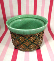 Gorgeous Mid Century Jadeite Ceramic Planter + Tin Punchout Pedestal Stand - £22.26 GBP